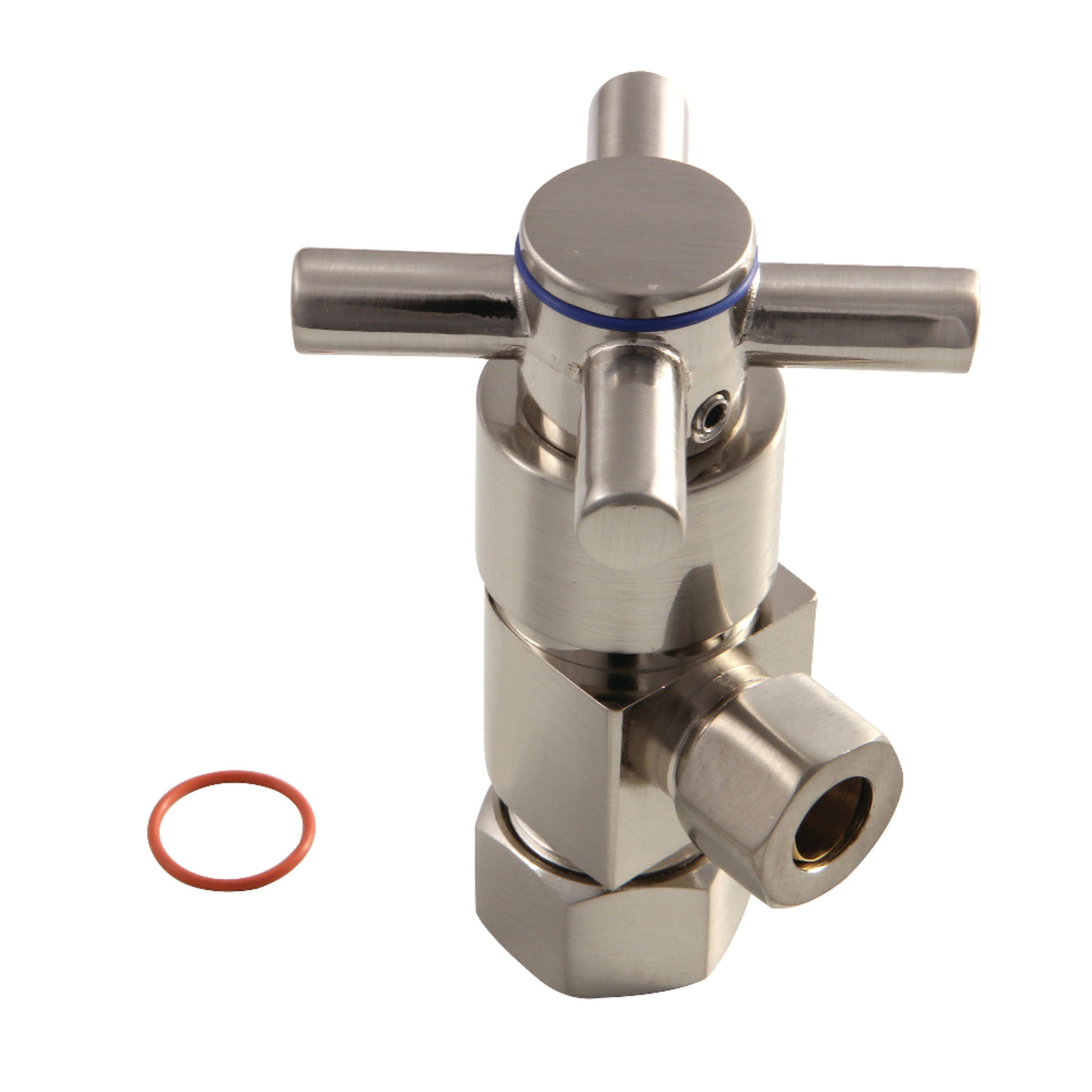 Kingston Brass CD53308DX 5/8-Inch O.D. Comp x 3/8-Inch O.D. Comp Anti-Seize Deluxe Quarter-Turn Ceramic Hardisc Cartridge Angle Stop in Brushed Nickel