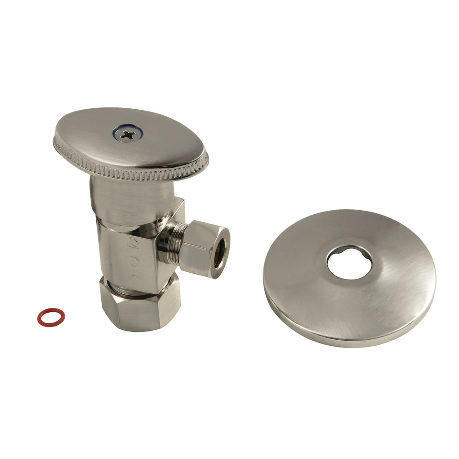 Kingston Brass CD53308VAK 5/8" O.D x 3/8" O.D Anti-Seize Deluxe Quarter Turn Ceramic Hardisc Cartridge Angle Stop with Flange, Brushed Nickel