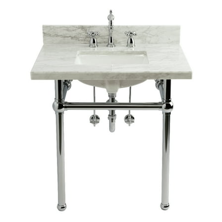 Kingston Brass CKVPB3030MBSQ1 Templeton 30" Carrara Marble Console Sink Set with Widespread Bathroom Faucet and Plumbing Trim Kit (8-Inch, 3-Hole), Carrara Marble White/Polished Chrome