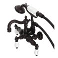 thumbnail image 1 of Kingston Brass CA1009T5 Heritage 3-3/8" Tub Wall Mount Clawfoot Tub Faucet with Hand Shower, Oil Rubbed Bronze, 1 of 4