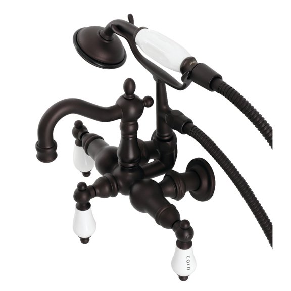 Kingston Brass CA1009T5 Heritage 3-3/8" Tub Wall Mount Clawfoot Tub Faucet with Hand Shower, Oil Rubbed Bronze