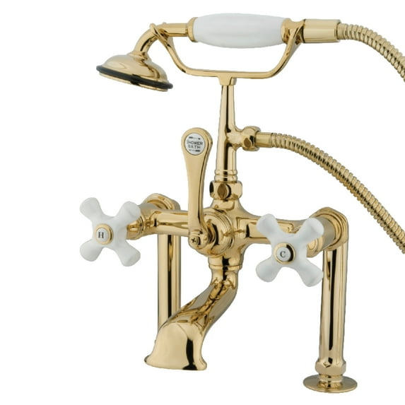 Kingston Brass CC111T2 Vintage 7" Center Deck-Mount Clawfoot Tub Faucet with Hand Shower, Polished Brass