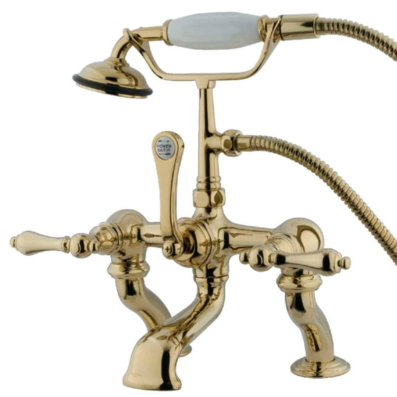 Kingston Brass CC409T2 Vintage 7" Center Deck-Mount Clawfoot Tub Faucet with Hand Shower, Polished Brass