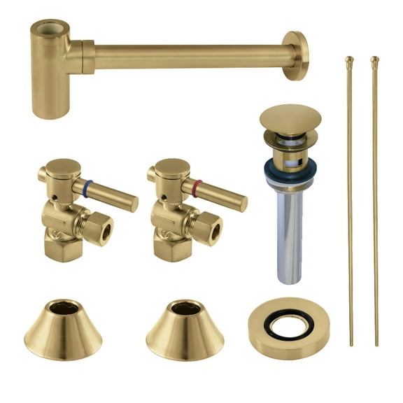 Kingston Brass CC43107DLVOKB30 5 Piece Plumbing Bathroom Sink Trim Kit with Bottle Trap and Overflow Drain, Brushed Brass