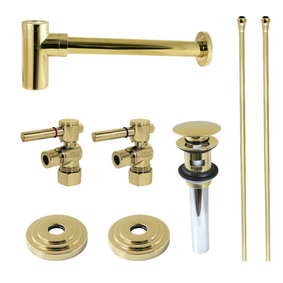 Kingston Brass CC53302DLTRMK1 Trimscape Modern Plumbing Sink Trim Kit with Bottle Trap and Drain (No Overflow), Polished Brass