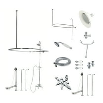 Kingston Brass CCK3141PL Vintage Tub Wall Mount Down Spout Clawfoot Tub Faucet Package with Shower Enclosure and Hand Shower, Polished Chrome