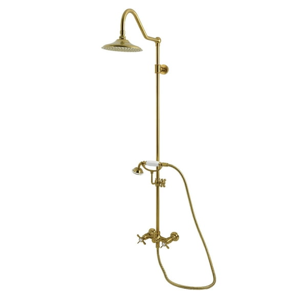 Kingston Brass CCK3667BEX Essx Wall Mount Rain Drop Shower System with Hand Shower, Brushed Brass