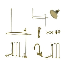 Kingston Brass CCK4143AX Vintage Three-Handle 2-Hole Tub Wall Mount Clawfoot Tub Faucet Package with Shower Enclosure in Antique Brass
