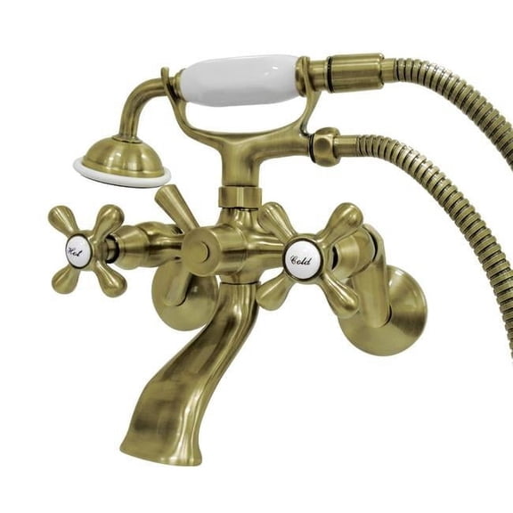 Kingston Brass KS266AB Wall Mount Tub Filler With Hand Shower, Vintage Brass