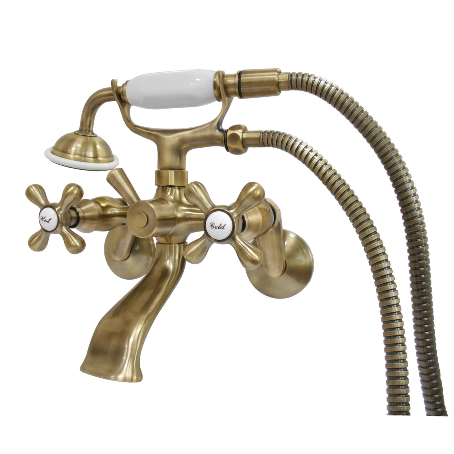 Traditional Antique Brass Wall-Mounted Clawfoot Tub Faucet with Handshower