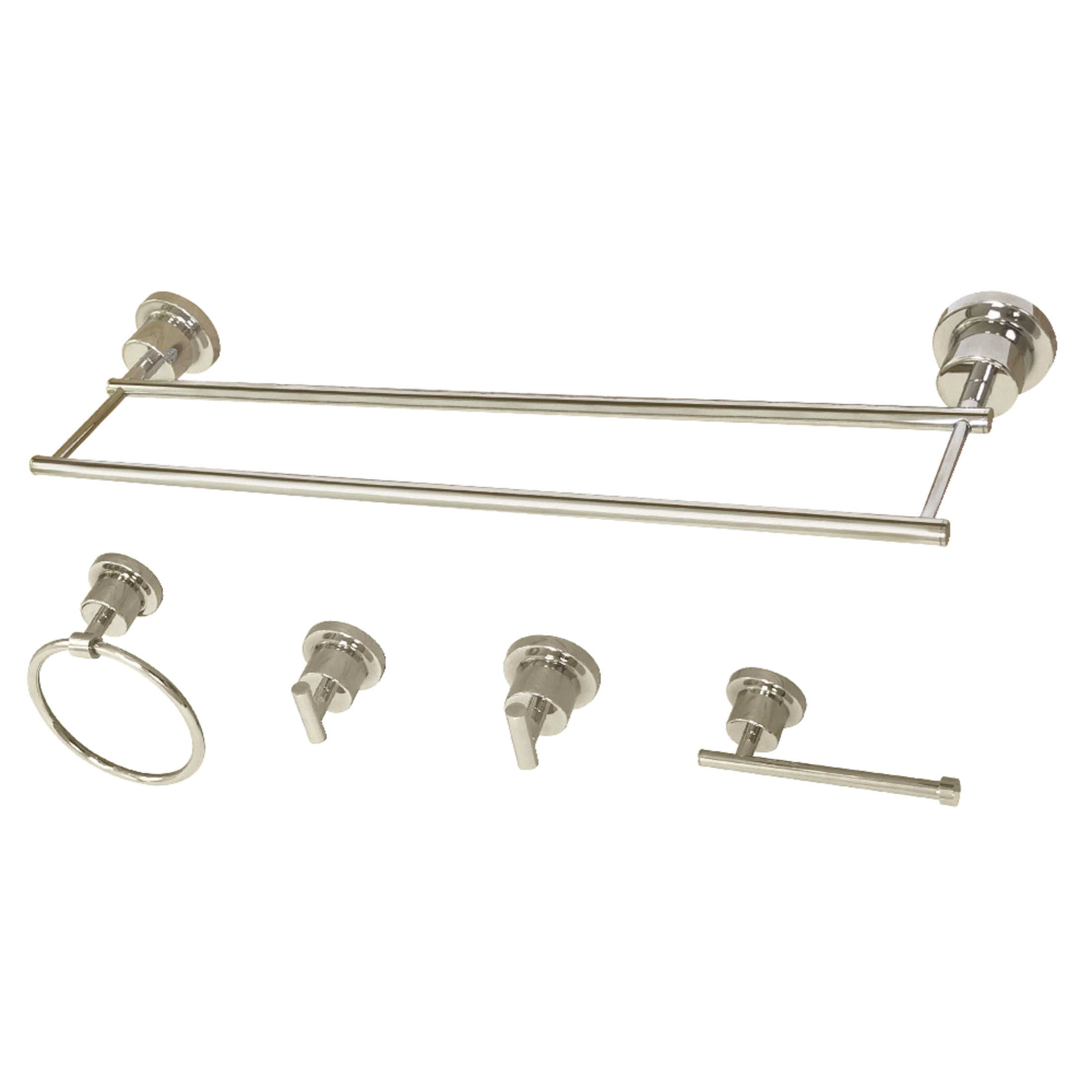 Kingston Brass BAH8213478PN Concord 5-Piece 24-Inch Dual Towel Bar Bathroom Accessory Set in Polished Nickel