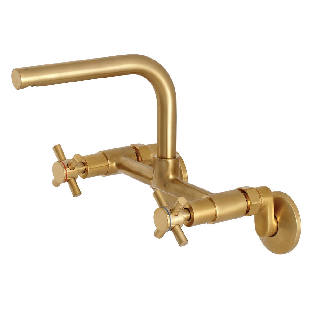 Kingston Brass Concord 8-Inch Adjustable Center Wall Mount Kitchen Faucet, Brushed Brass