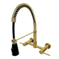 thumbnail image 1 of Kingston Brass GS8287DL Concord Double-Handle 2-Hole Wall-Mount Pre-Rinse Bridge Kitchen Faucet in Brushed Brass, 1 of 5