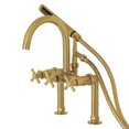 thumbnail image 1 of Aqua Vintage AE8107DX Concord 7" Center Deck-Mount Clawfoot Tub Faucet with Hand Shower, Brushed Brass, 1 of 8