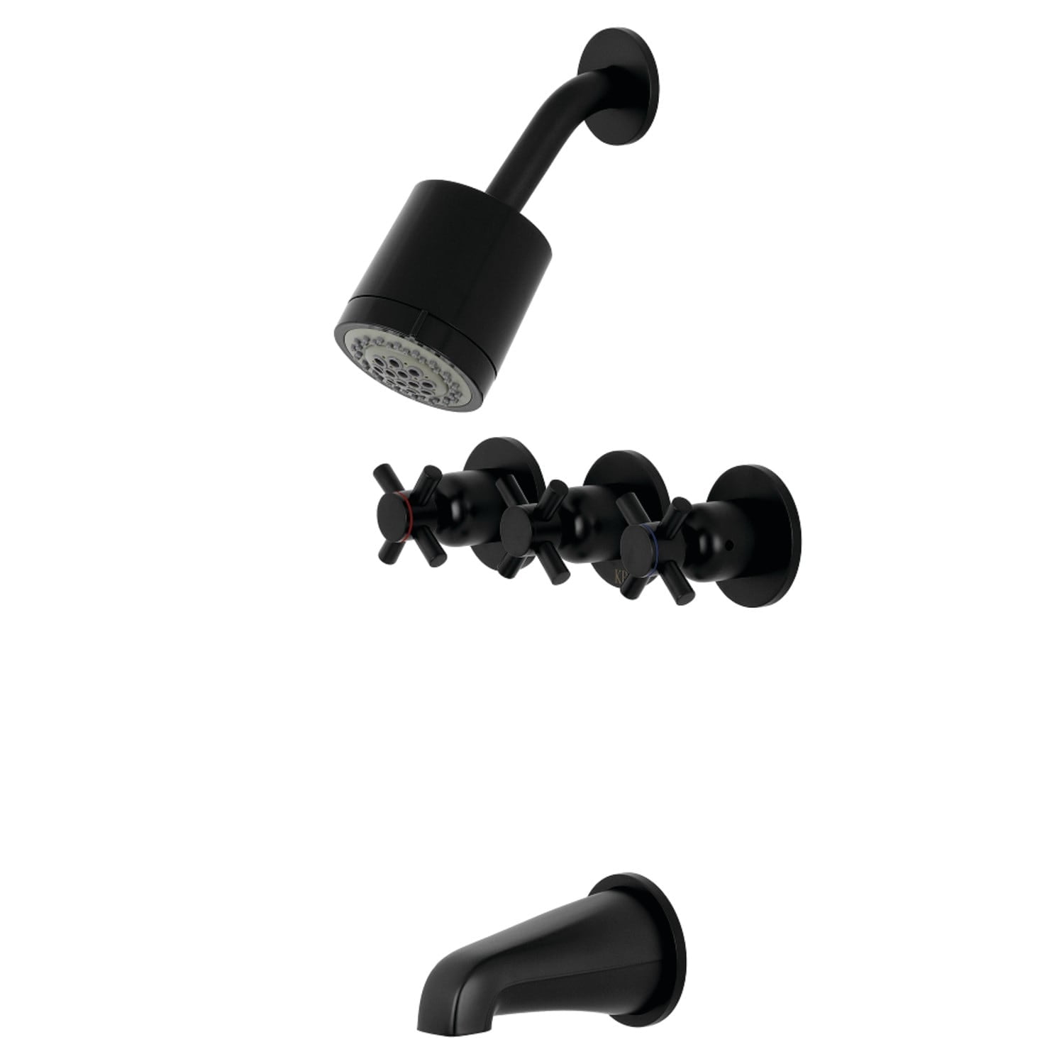 Matte Black Triple-Handle Wall Mounted Tub and Shower Faucet