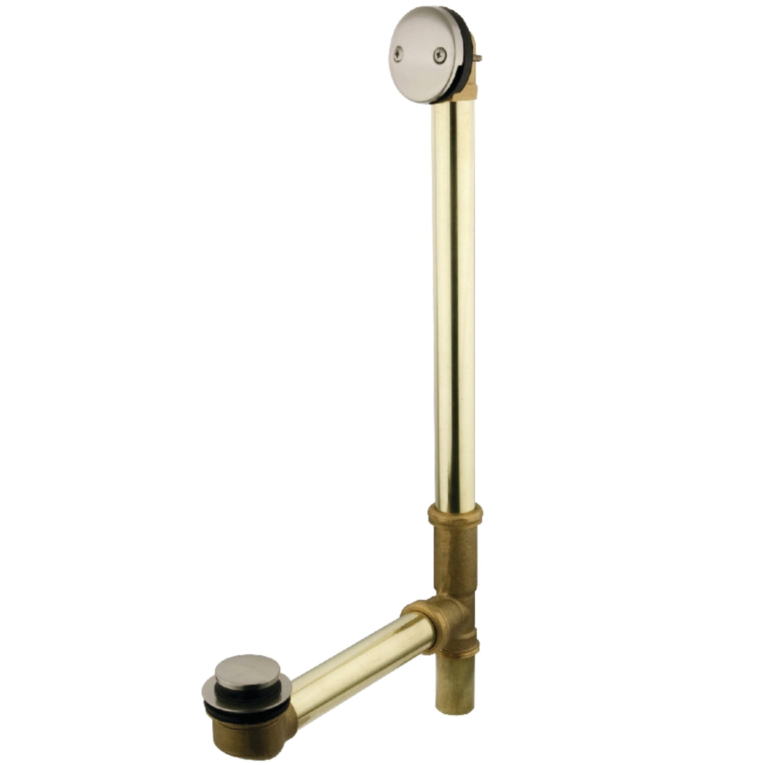 Satin Nickel 18-Inch Brass Toe Touch Tub Waste and Overflow