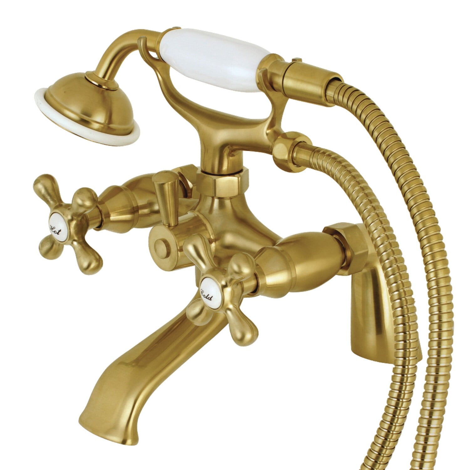 Brushed Brass Deck Mount Clawfoot Tub Faucet with Hand Shower