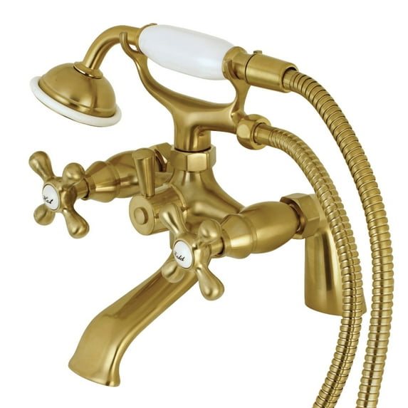 Kingston Brass Deck Mount Clawfoot Tub Faucet with Hand Shower Brushed Brass Brushed