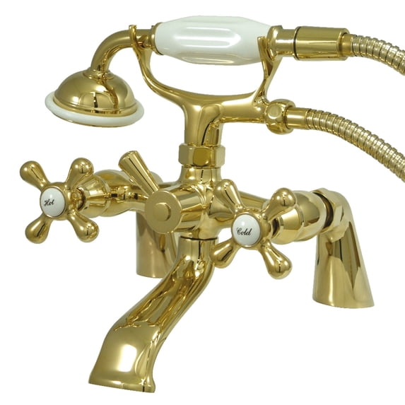 Kingston Brass Deck Mount Clawfoot Tub Faucet with Hand Shower Polished Brass Polished