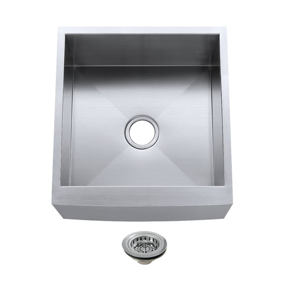 Kingston Brass KUF212110BN1 Denver 21-Inch Stainless Steel Single Bowl Farmhouse Sink with Strainer in Stainless Steel/Polished Chrome