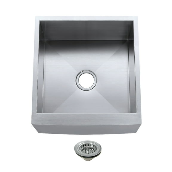Kingston Brass KUF212110BN1 Denver 21-Inch Stainless Steel Single Bowl Farmhouse Sink with Strainer in Stainless Steel/Polished Chrome