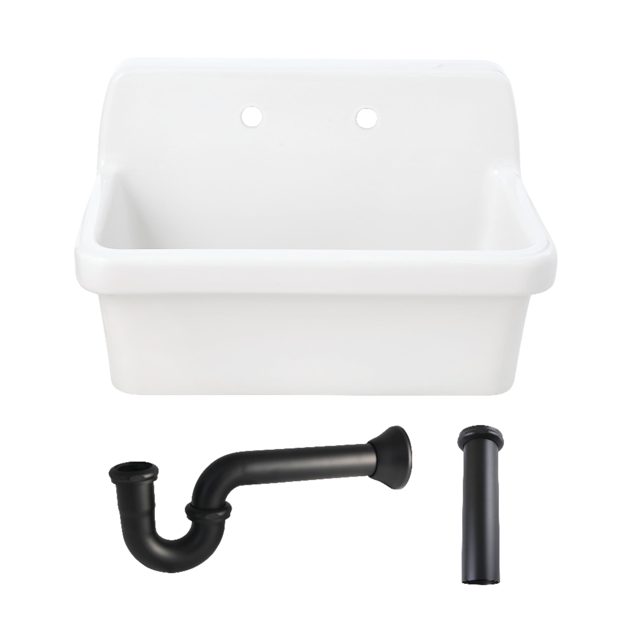 Kingston Brass KGPKWS3019180 Doriteal 30-Inch Ceramic Single Bowl Wall Mount Kitchen Sink with Strainer in White/Matte Black