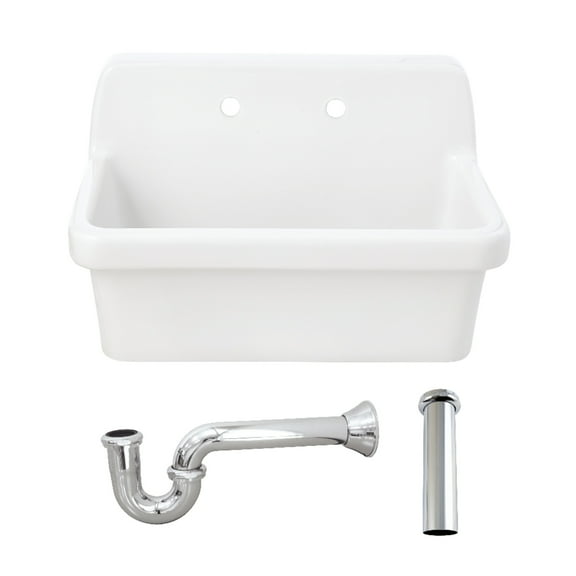 Kingston Brass KGPKWS3019181 Doriteal 30-Inch Ceramic Single Bowl Wall Mount Kitchen Sink with Strainer in White/Polished Chrome