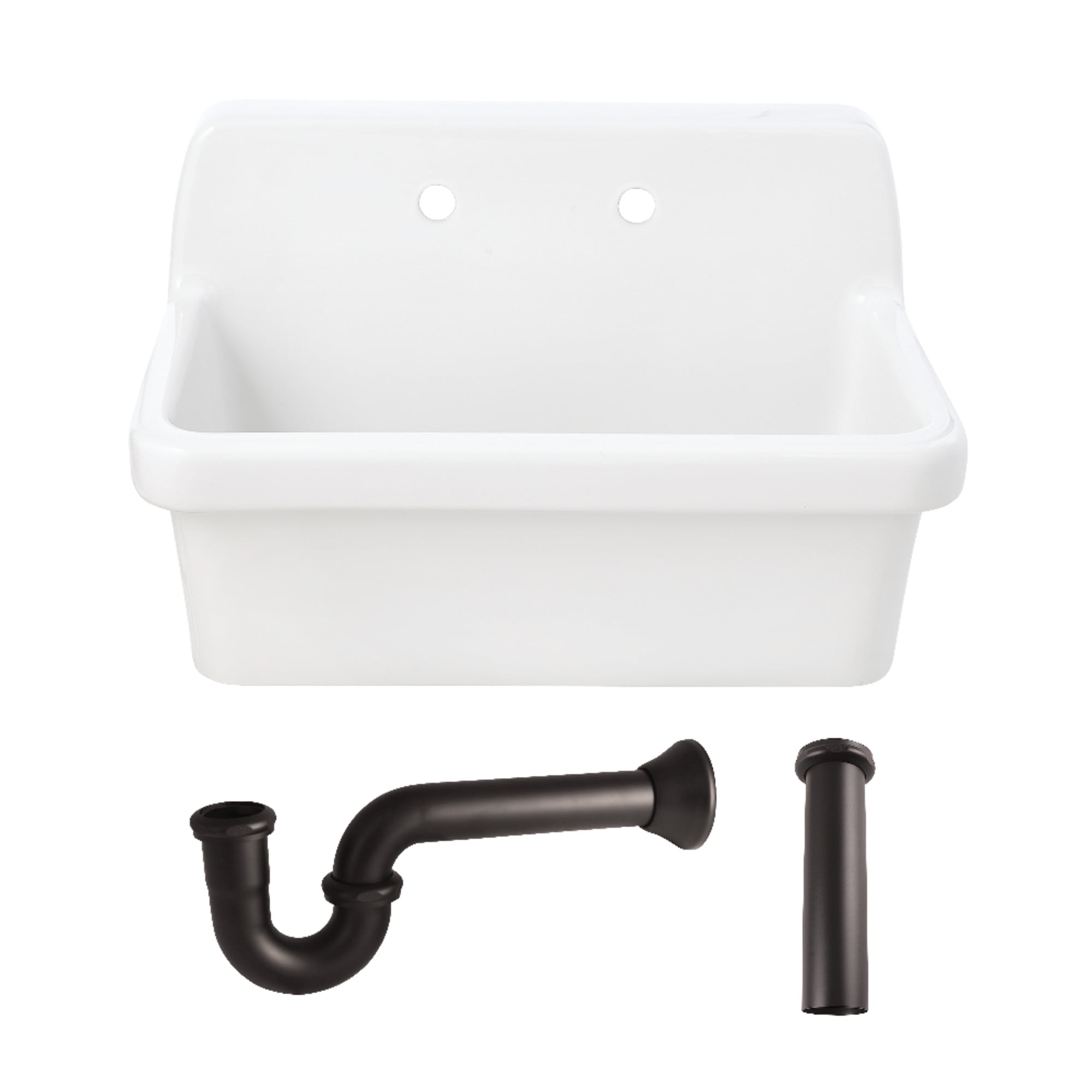 Kingston Brass KGPKWS3019185 Doriteal 30-Inch Ceramic Single Bowl Wall Mount Kitchen Sink with Strainer in White/Oil Rubbed Bronze