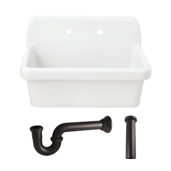 Kingston Brass KGPKWS3019185 Doriteal 30-Inch Ceramic Single Bowl Wall Mount Kitchen Sink with Strainer in White/Oil Rubbed Bronze