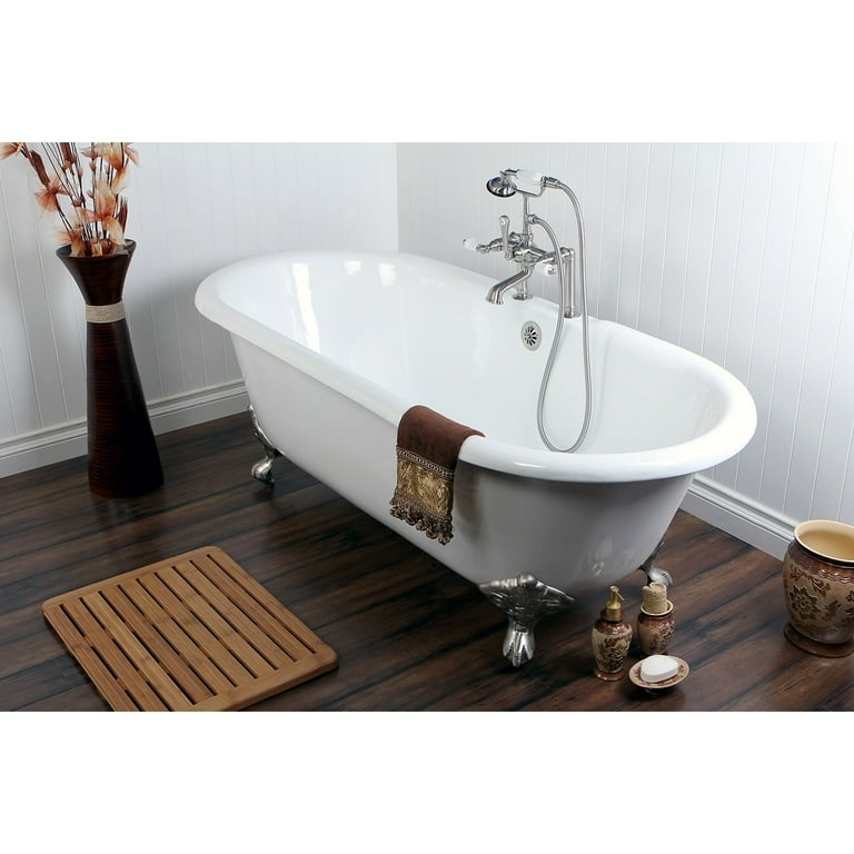 Classic Double Ended 66 in. Cast Iron Clawfoot Bathtub in White and Faucet Combo in Brushed Nickel Classic Double Ended 66 in. Cast Iron Clawfoot Bathtub in White and Faucet Combo in Brushed Nickel