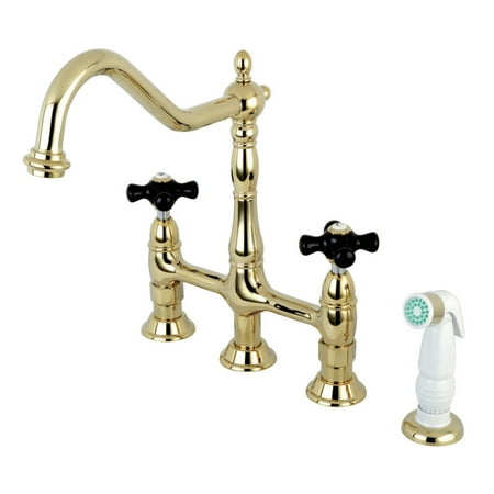 Kingston Brass KS1272PKX 8" Centerset Kitchen Faucet with Plastic Sprayer, Polished Brass