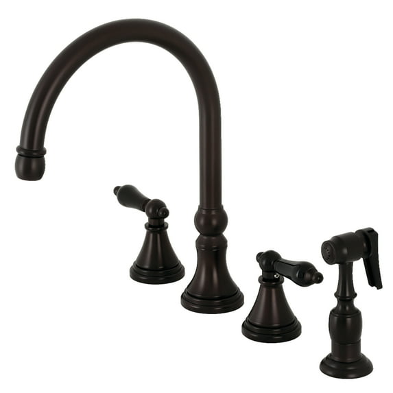 Kingston Brass KS2795PKLBS Duchess Double-Handle 4-Hole Widespread Kitchen Faucet with Brass Sprayer in Oil Rubbed Bronze