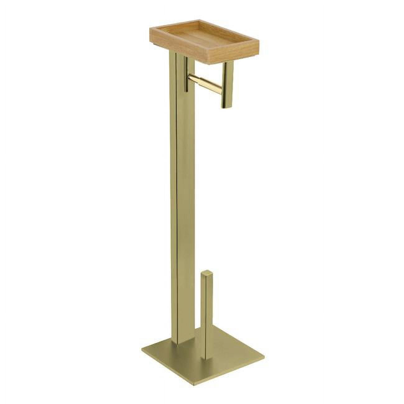 Brushed Brass Freestanding Toilet Paper Holder with Storage Shelf