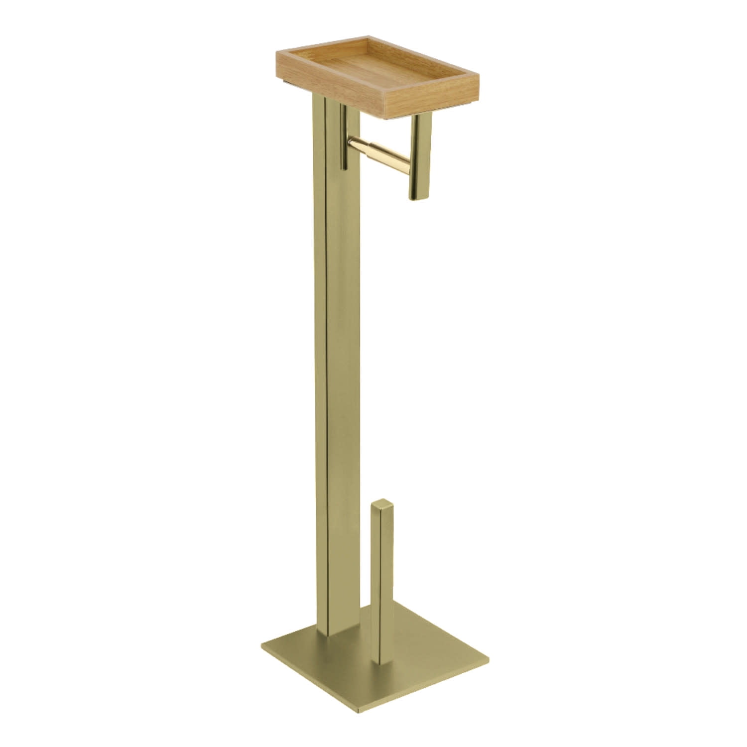 Brushed Brass Freestanding Toilet Paper Holder with Storage Shelf