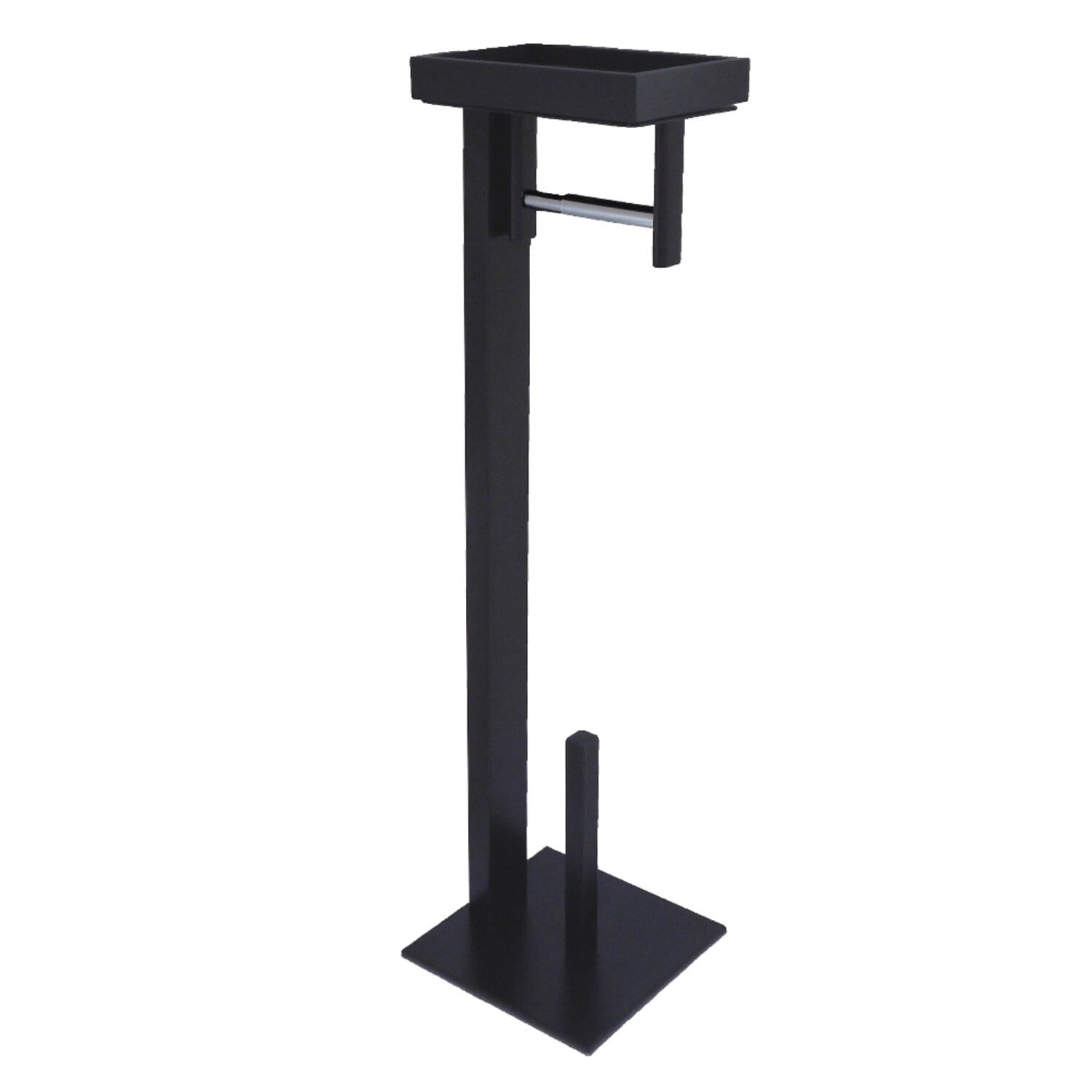Matte Black Iron Freestanding Toilet Paper Holder with Storage Shelf