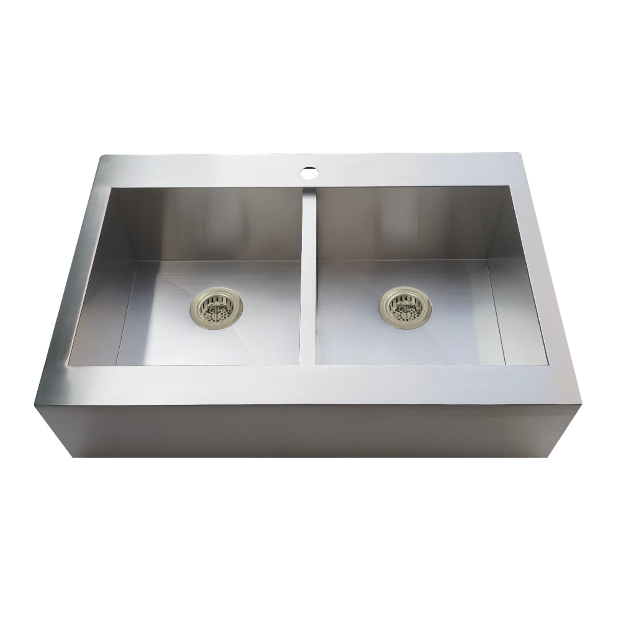 Kingston Brass Edinburg KGKTDF3324918 33" Stainless Steel Double Bowl Drop-In Kitchen Sink with 1-Hole Drain and Strainer, Stainless Steel/Brushed Nickel