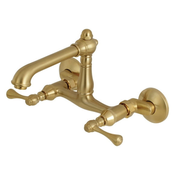 Kingston Brass English Country 6-Inch Adjustable Center Wall Mount Kitchen Faucet, Brushed Brass