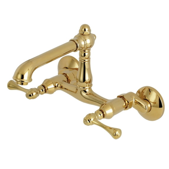 Kingston Brass English Country 6-Inch Adjustable Center Wall Mount Kitchen Faucet, Polished Brass