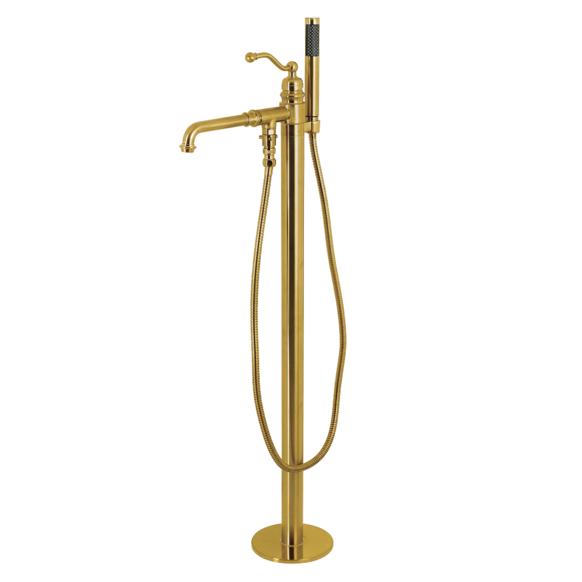 Kingston Brass KS7037ABL English Country Freestanding Tub Faucet with Hand Shower, Brushed Brass