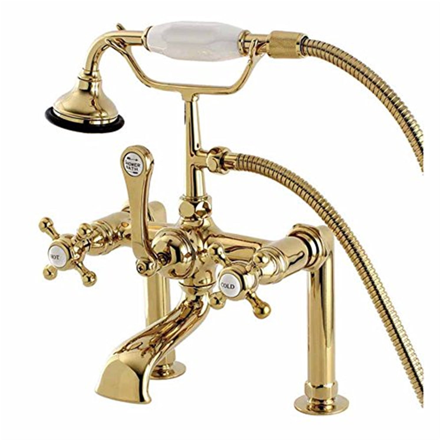 Kingston Brass AE103T2BX English Country Deck Mount Clawfoot Tub Faucet Polished Brass