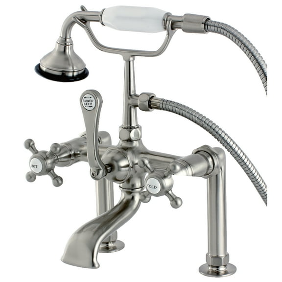 Aqua Vintage AE103T8BX English Country 7" Center Deck-Mount Clawfoot Tub Faucet with Hand Shower, Brushed Nickel