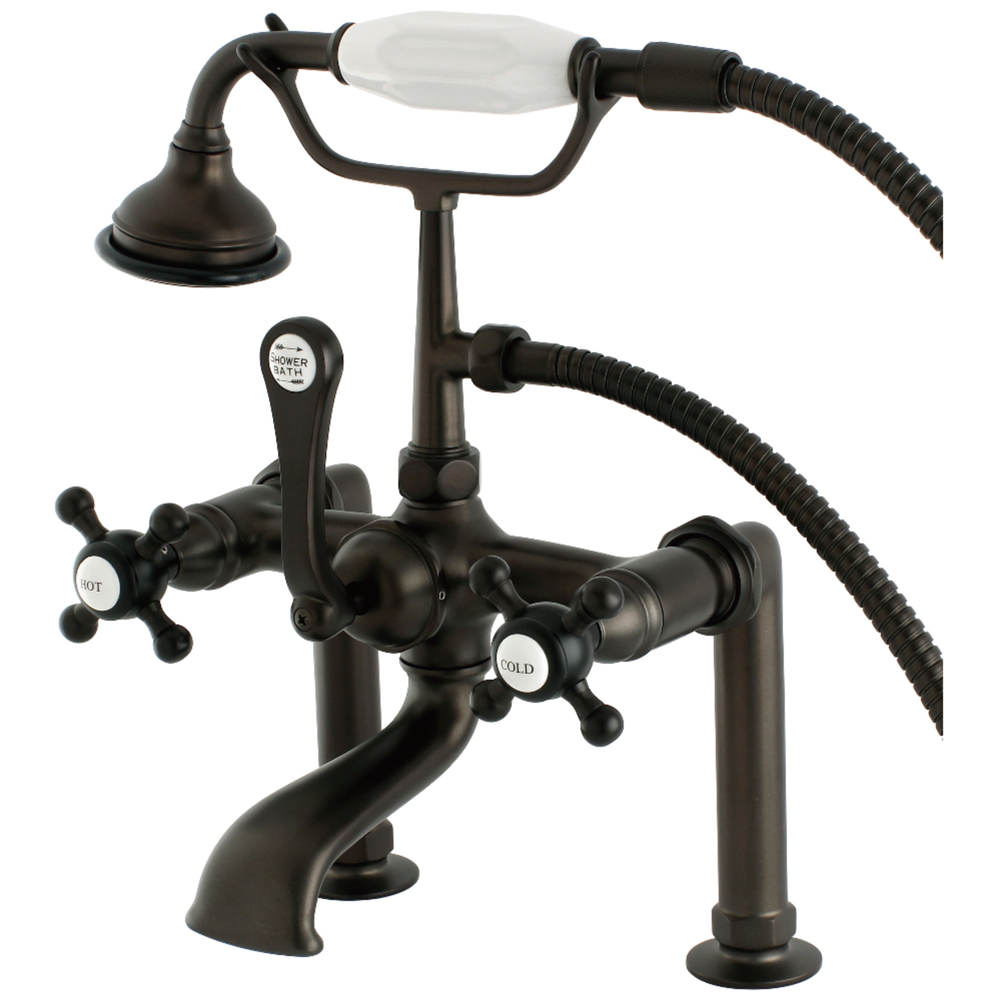 Aqua Vintage AE103T5BX English Country 7" Center Deck-Mount Clawfoot Tub Faucet with Hand Shower, Oil Rubbed Bronze