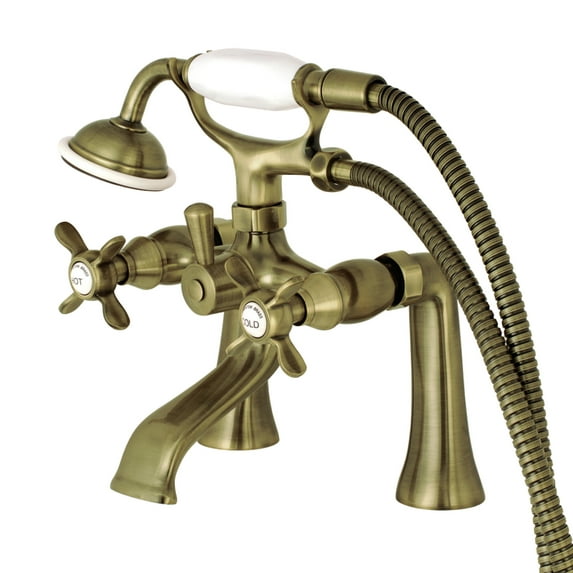 Kingston Brass KS288AB Essex 7" Center Deck-Mount Clawfoot Tub Faucet with Hand Shower, Antique Brass