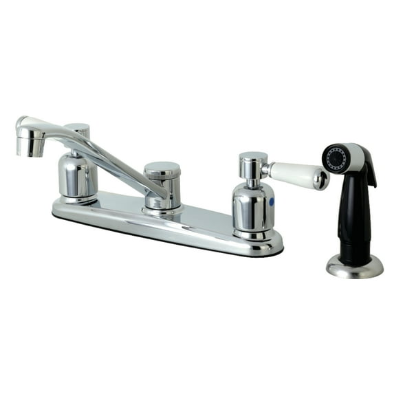 Kingston FB112DPL Paris Two-Handle 4-Hole 8" Centerset Kitchen Faucet with Side Sprayer in Polished Chrome