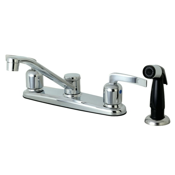 Kingston FB112EFL Centurion Two-Handle 4-Hole 8" Centerset Kitchen Faucet with Side Sprayer in Polished Chrome
