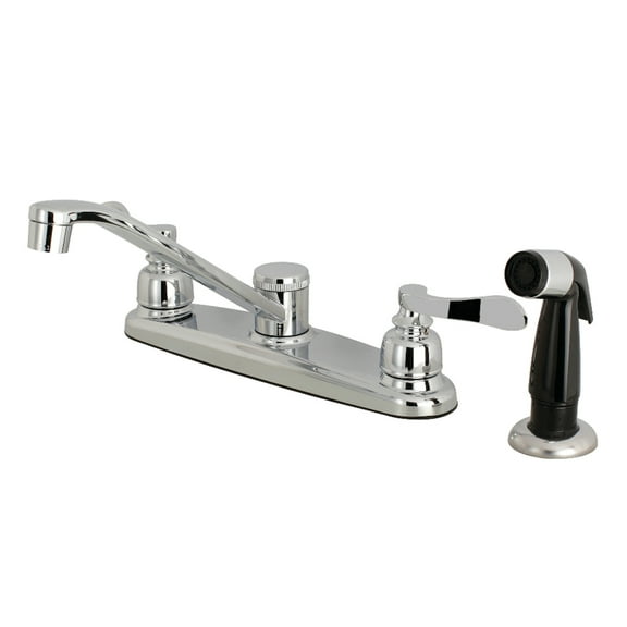 Kingston FB112NFL NuWave French Two-Handle 4-Hole 8" Centerset Kitchen Faucet with Side Sprayer in Polished Chrome