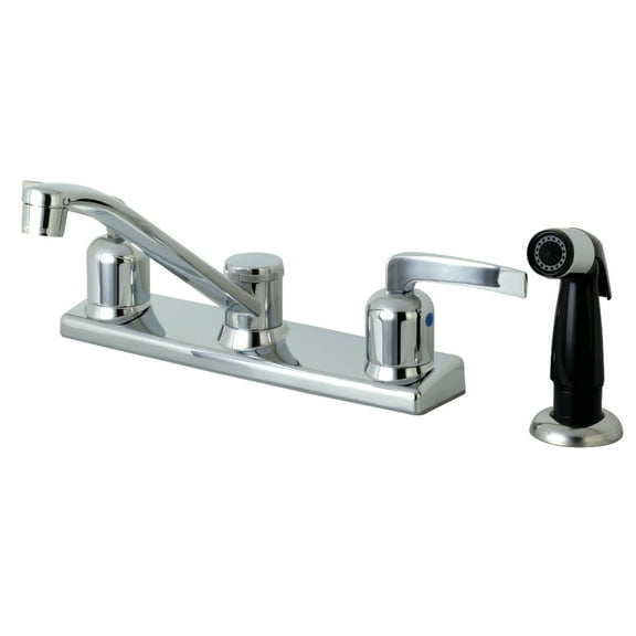 Kingston FB122EFL Centurion Two-Handle 4-Hole 8" Centerset Kitchen Faucet with Side Sprayer in Polished Chrome