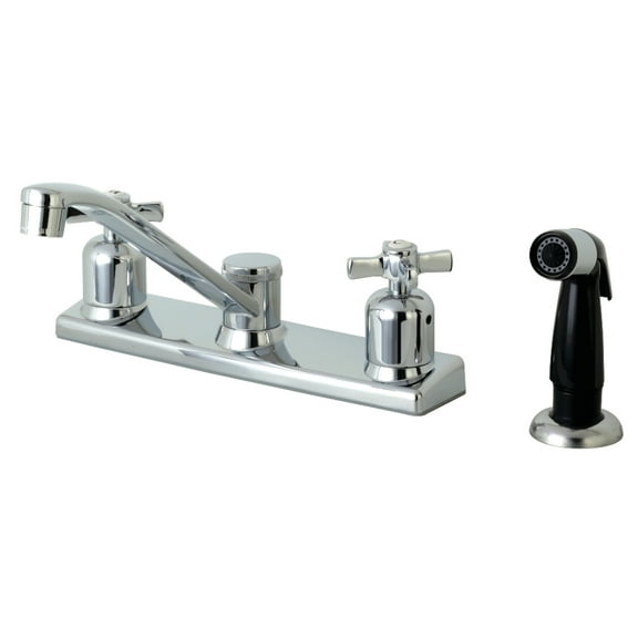 Kingston FB122ZX Millennium Two-Handle 4-Hole 8" Centerset Kitchen Faucet with Side Sprayer in Polished Chrome