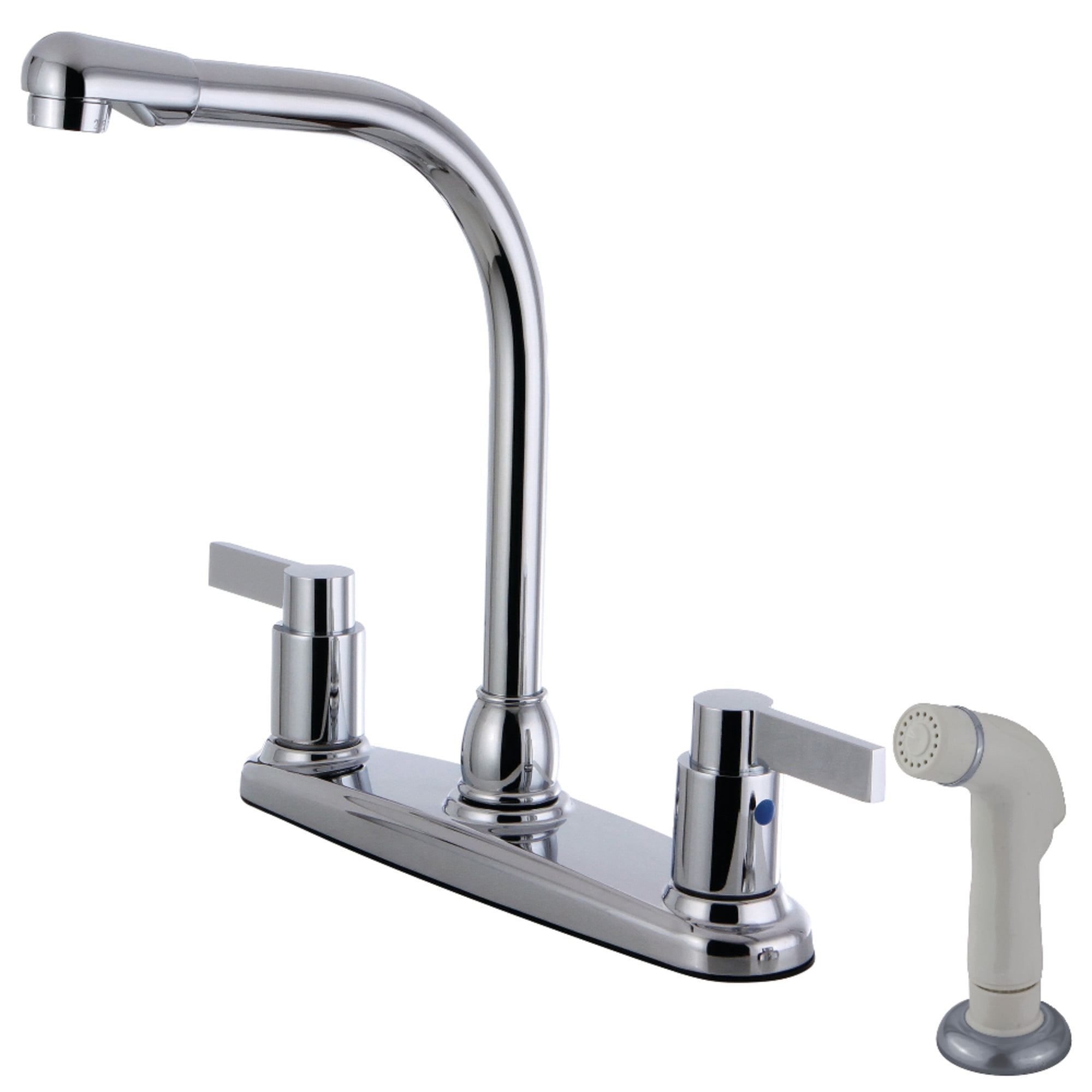 Kingston FB2751NDL NuvoFusion Two-Handle 4-Hole 8" Centerset Kitchen Faucet with Side Sprayer in Polished Chrome