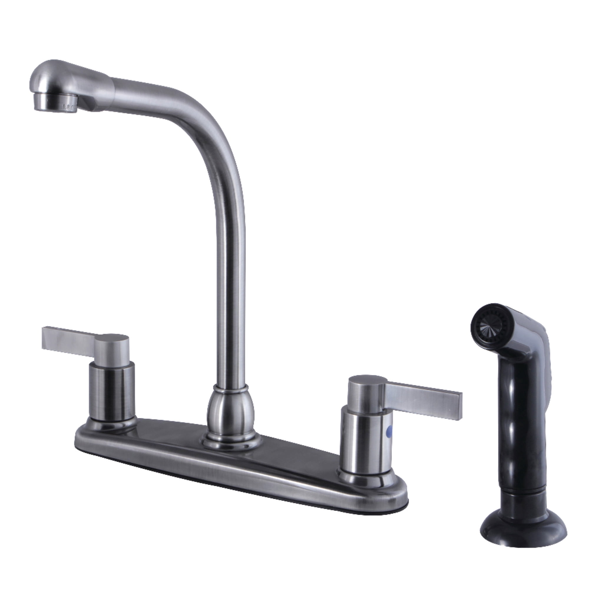 Kingston FB2754NDLSP NuvoFusion Two-Handle 4-Hole 8" Centerset Kitchen Faucet with Side Sprayer in Black Stainless